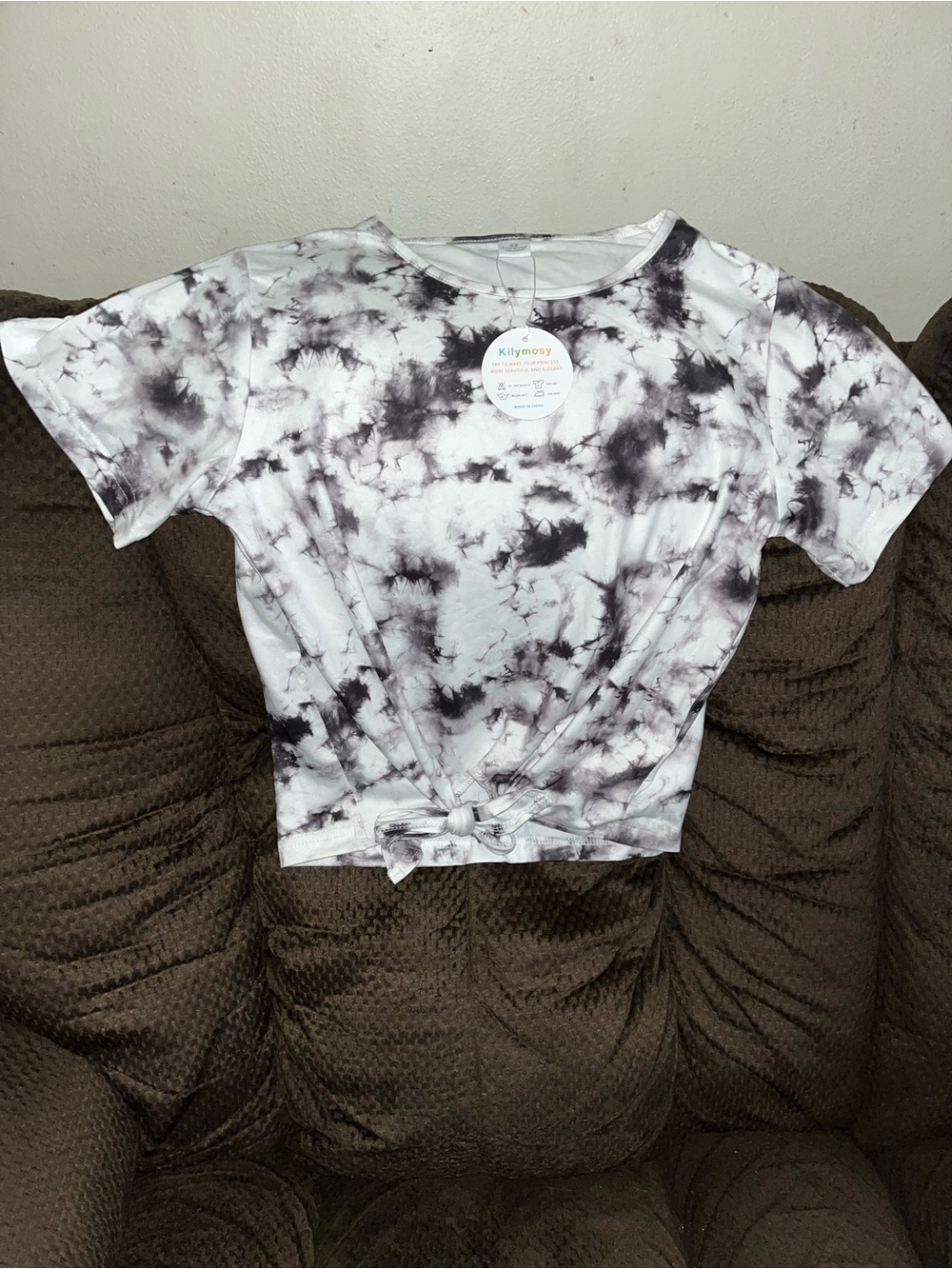 Girls NWT size 14 Black & White Tie-Dye Knot Front Top